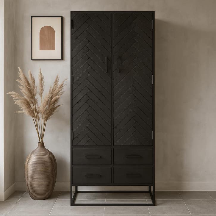 Mangohouten Kast Kjeld 80 Zwart, Huis en Inrichting, Kasten | Overige, Nieuw, Verzenden