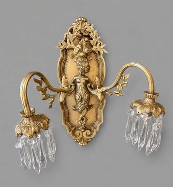 Wandlamp (2) - Brons, Kristal - Bronzen wandlamp & putti