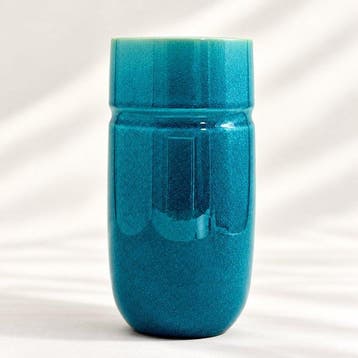 Vaas - Keramiek, Diep turquoise ijs-cracklé glazuur -