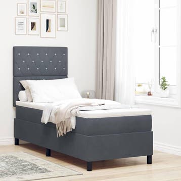 vidaXL LED Box Spring Bed met matras Donkergrijs 80 x 200 cm, Verzenden