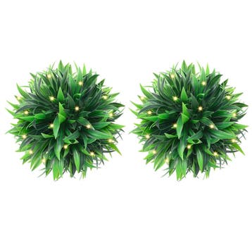 vidaXL Kunstbuxusballen met LED-verlichting 2 st 20 cm groen, Verzenden