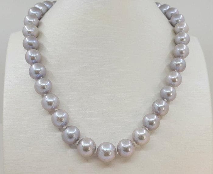 Halsketting - 14 karaat Witgoud, 11×13 mm grijze Edison, Bijoux, Sacs & Beauté, Colliers