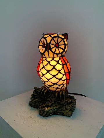 Stile Tiffany - Tafellamp - Glas-in-lood - uil