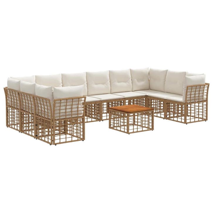 vidaXL Buiten bank set 11 pcs Natuurlijk en Crème Wit, Jardin & Terrasse, Ensembles de jardin, Envoi