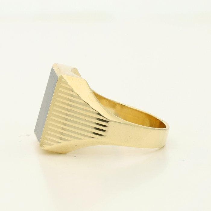 Ring - 14 karaat Geel goud - Onyx, Handtassen en Accessoires, Ringen