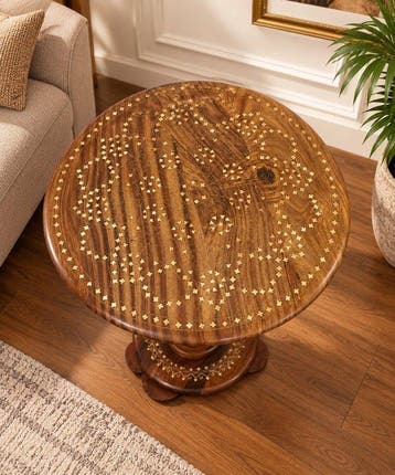 WoodLand - Antique Hand-Carved Rosewood Table with Brass