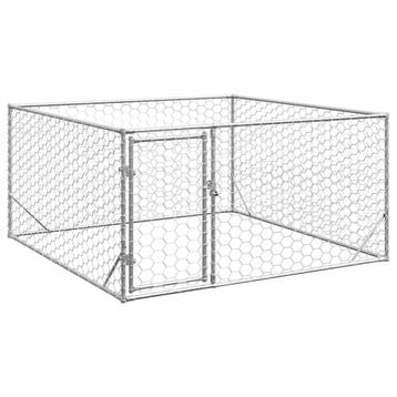 vidaXL Hondenhok voor buiten met deur 2x2x1 m gegalvaniseerd, Verzenden, Nieuw