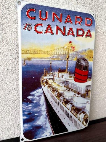 No reserve- Emaille reclamebord Cunard To Canada - Emaille