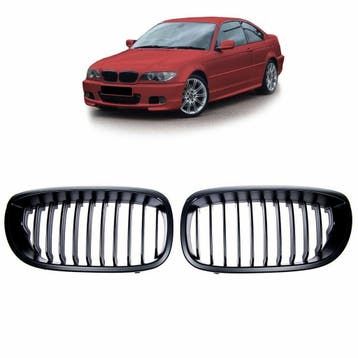 Mat Zwarte Nieren BMW 3 Serie E46 Coupe/Cabrio 03-06 B0164