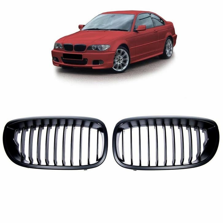 Mat Zwarte Nieren BMW 3 Serie E46 Coupe/Cabrio 03-06 B0164, Auto-onderdelen, Carrosserie, Nieuw, BMW, Voor, Links, Rechts