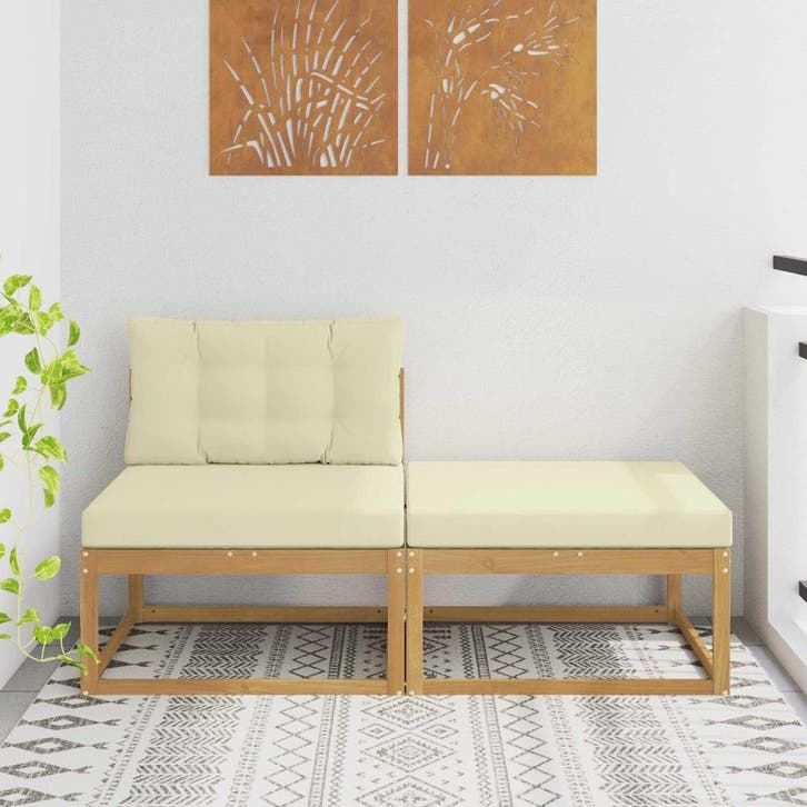 vidaXL 2 Stuk Buiten Voetenbank Polyester Wit, Tuin en Terras, Tuinsets en Loungesets, Nieuw, Verzenden