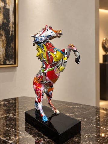 sculptuur, Steigerend Pop-Art Paard - kleurrijk graffiti, Antiek en Kunst