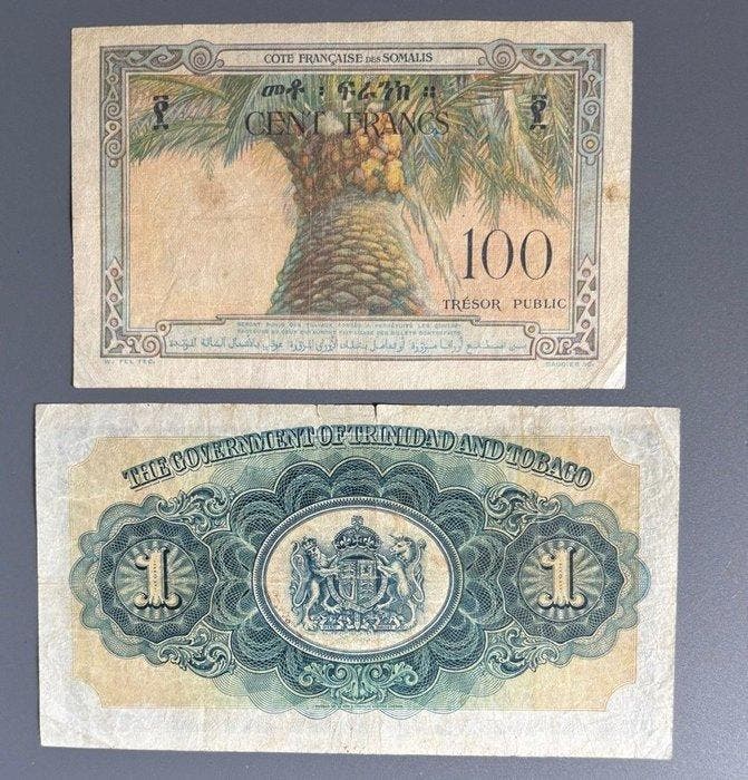 Trinidad en Tobago, Frans Somaliland. - 2 Banknotes -, Postzegels en Munten, Bankbiljetten | Europa | Niet-Eurobiljetten