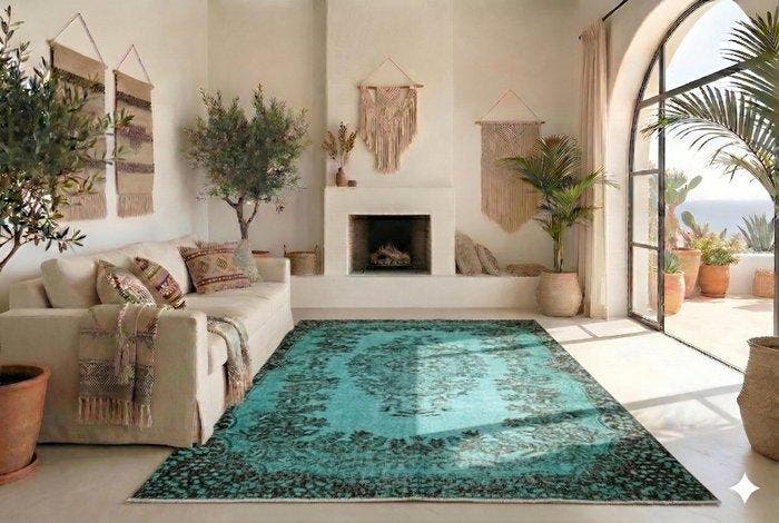 turquoise vintage - Tapis - 275 cm - 160 cm - avec, Huis en Inrichting, Stoffering | Tapijten en Vloerkleden