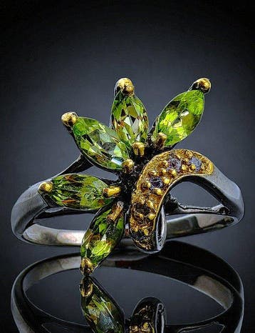 Olivijn - Zilver, 925 - Ring - Botanische elegantie