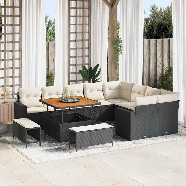 vidaXL Tuinbank Set 13 st 12-Aantal zitplaatsen Zwart en, Tuin en Terras, Tuinsets en Loungesets, Nieuw, Verzenden