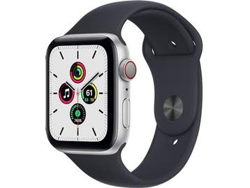 Apple Watch SE 44 mm kast van zilver aluminium met zwart, Verzenden