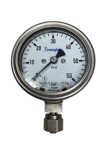 Swagelok PGI Pressure Gauge 0-60 bar 1/4 Tube Fitting Fem..., Verzenden