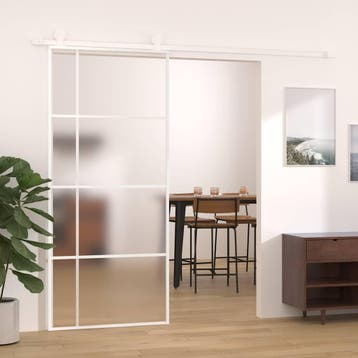 vidaXL Schuifdeur 90x205 cm mat ESG-glas en aluminium wit, Verzenden, Nieuw