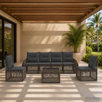 vidaXL Tuinbank Set 7 st Grijs en Donkergrijs poly rattan, Verzenden, Nieuw