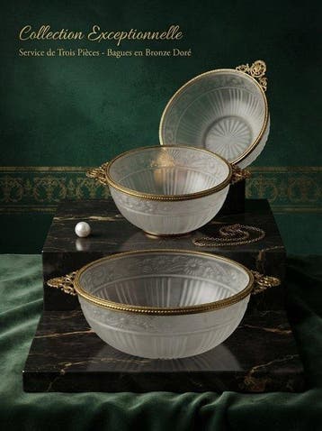 Lorrain Nancy France - Kom (3) - Set of 3 Gilt Bronze &