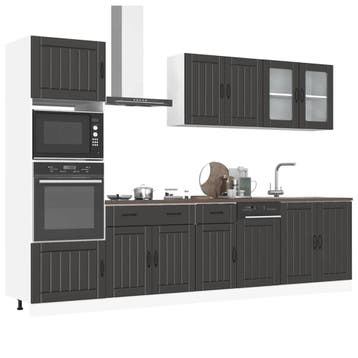 vidaXL 7-delige Keukenkastenset Kalmar bewerkt hout zwart, Verzenden, Nieuw