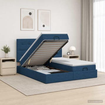 vidaXL Ottoman bed met matras met hoofdeinde 2 st Blauw Stof, Huis en Inrichting, Verzenden, Nieuw