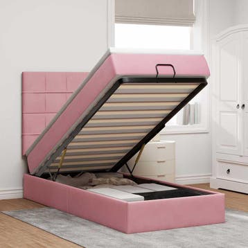 vidaXL Ottoman bed met matrassen 90x200cm fluweel roze, Verzenden