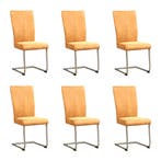 Set van 6 Leren eetkamerstoelen Dry - Kenia Cognac (cognac), Huis en Inrichting, Stoelen, Ophalen of Verzenden, Nieuw, Leer, Eén
