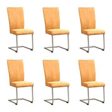 Set van 6 Leren eetkamerstoelen Dry - Kenia Cognac (cognac), Ophalen of Verzenden