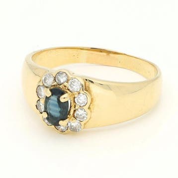 Bague - 18 carats Or jaune Diamant (Naturelle) - Saffier -, Nieuw