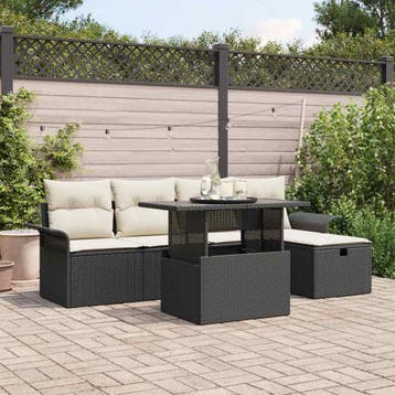 vidaXL Tuinbank Set 6 st Zwart poly rattan, Verzenden, Nieuw