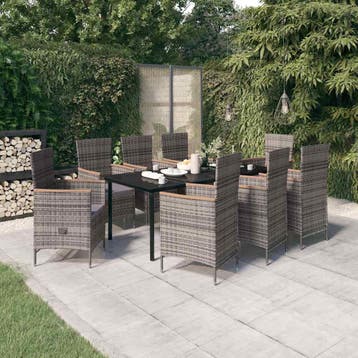 vidaXL 9-delige Tuinset met kussens grijs, Verzenden, Tuinset