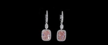 Oorbellen - 14 karaat Witgoud - 7.33ct. tw. Roze Diamant, Nieuw