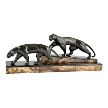 Michel Decoux - sculptuur, Art Deco panters brons L. 51 cm.