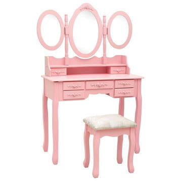 vidaXL Kaptafel met kruk en drievoudige spiegel roze, Huis en Inrichting, Verzenden, Nieuw