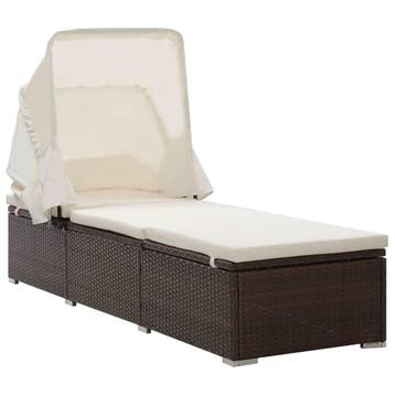 vidaXL Ligbed met luifel en kussen poly rattan bruin, Verzenden, Nieuw