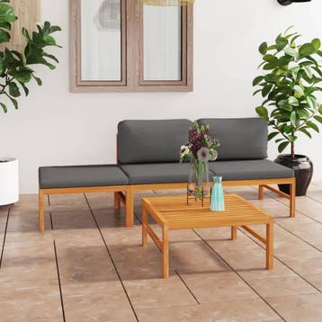 vidaXL 4-delige Loungeset met grijze kussens massief, Verzenden, Nieuw, Loungeset