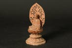 Shakyamuni Buddha Wooden Sculpture – Openwork Halo and Lotus