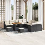vidaXL Tuinbank Set met kussen 13 pcs Zwart poly rattan, Verzenden, Nieuw