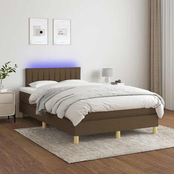 vidaXL Boxspring met matras en LED stof donkerbruin 120x200, Verzenden