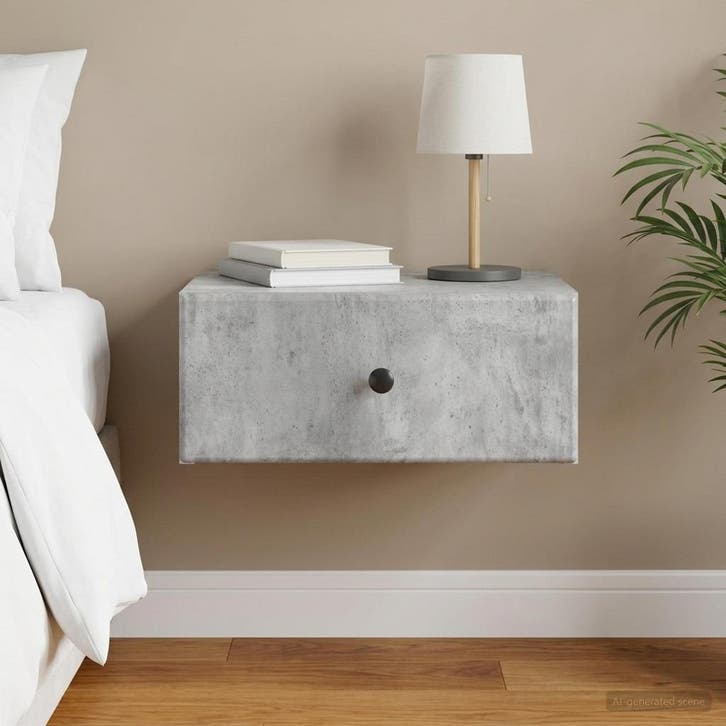vidaXL Muurbevestigde Nachttafel met lade Betongrijs 49 x, Maison & Meubles, Chambre à coucher | Tables de chevet, Envoi