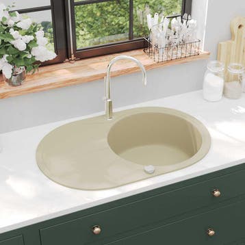 vidaXL Gootsteen enkele bak ovaal graniet beige, Verzenden