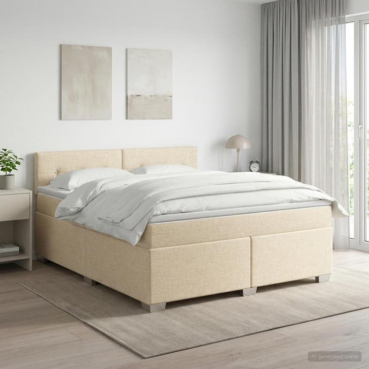 vidaXL Boxspringbed met matras Crèmekleurig 140 x 200 cm, Maison & Meubles, Chambre à coucher | Lits, Envoi