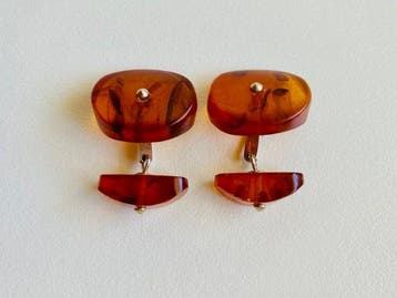 Zilver - Manchetknopen - Baltisch Amber / 875 USSR