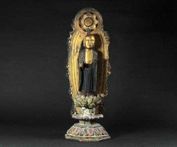 Jizo Bosatsu Statue with Mandorla and Lotus Pedestal -