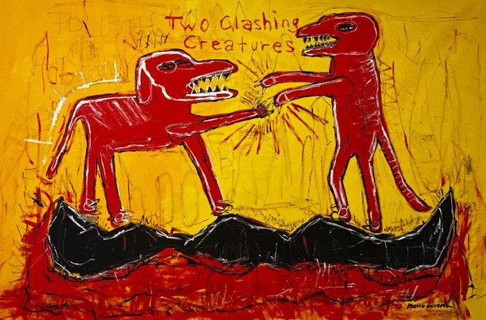 Malo - Two Creatures - like basquiat, Antiquités & Art, Art | Peinture | Moderne