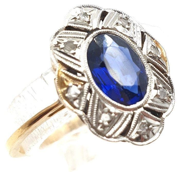Bague - 18 carats Or jaune - 0.64ct. tw. Saphir - Diamant, Bijoux, Sacs & Beauté, Bagues