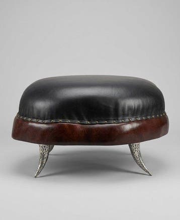Pouf - Cuir, Acier, Bois - De design éclectique
