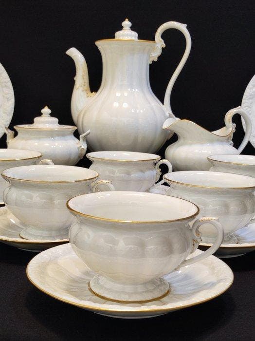 Meissen - Koffieservies voor 6 (21) - X-Form mit Goldrand, Antiek en Kunst, Antiek | Meubels | Tafels